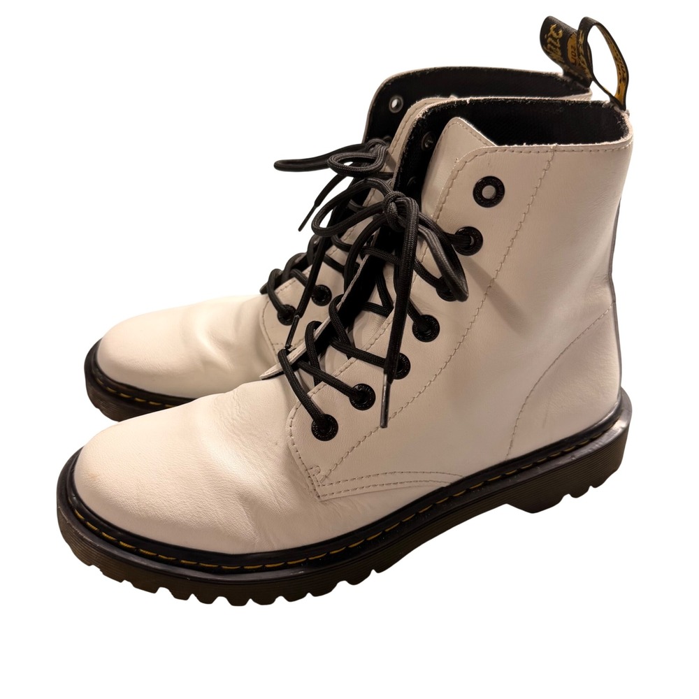 Dr. Martens 1460 Pascal White Virginia Leather Combat Boots 8 Eyelet